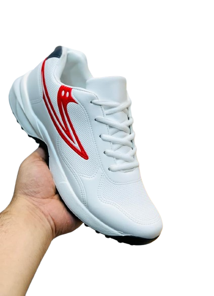 Men's Casual Canvas Gripper Sneakers - White n Red - Image 2