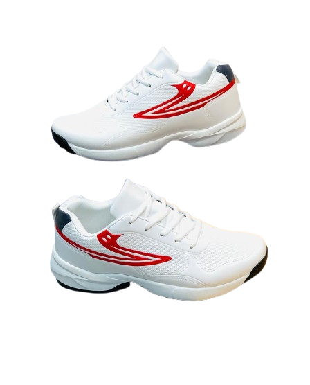 Men's Casual Canvas Gripper Sneakers - White n Red - Image 3