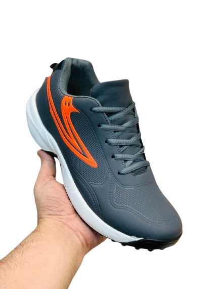 Men's Casual Canvas Gripper Sneakers - Grey n Orange - Image 4