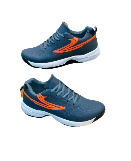 Men's Casual Canvas Gripper Sneakers - Grey n Orange - Image 2